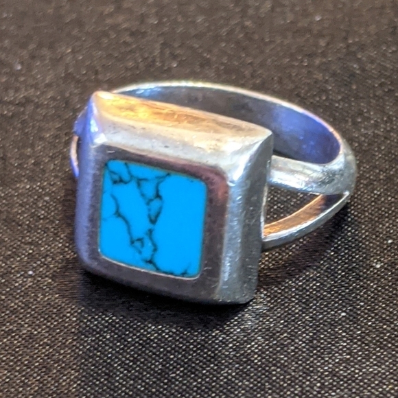 Vintage 925 MEXICO Women's Sterling Silver Natural Turquoise Square Ring Size 7